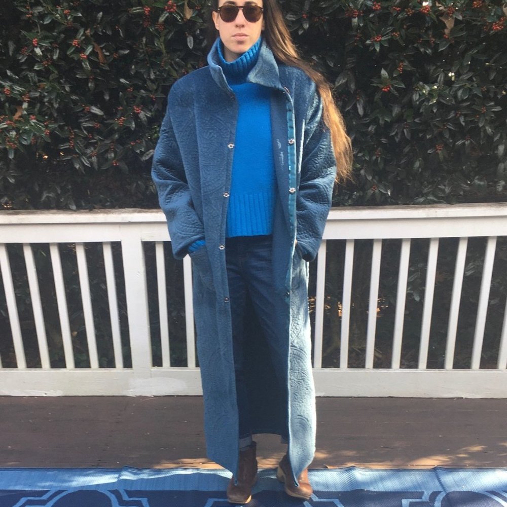 Velvet Quilted Long Coat Handmade